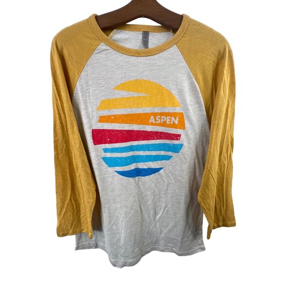 Aspen Crewneck Raglan T Shirt Size Medium 3/4 Sleeve Pullover Graphic Colorblock - Picture 1 of 5